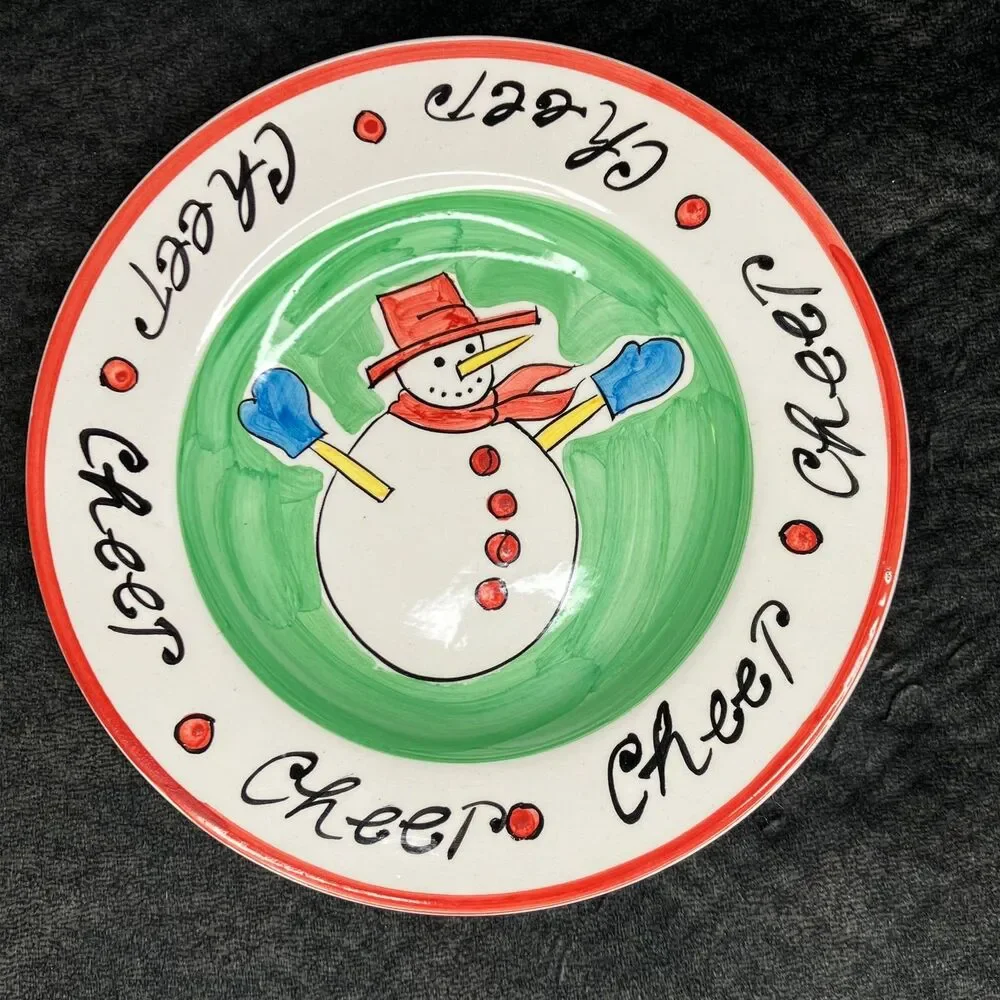 Eddie Bauer Hand Painted Christmas Luncheon Plate 4 Piece Set China 8.25